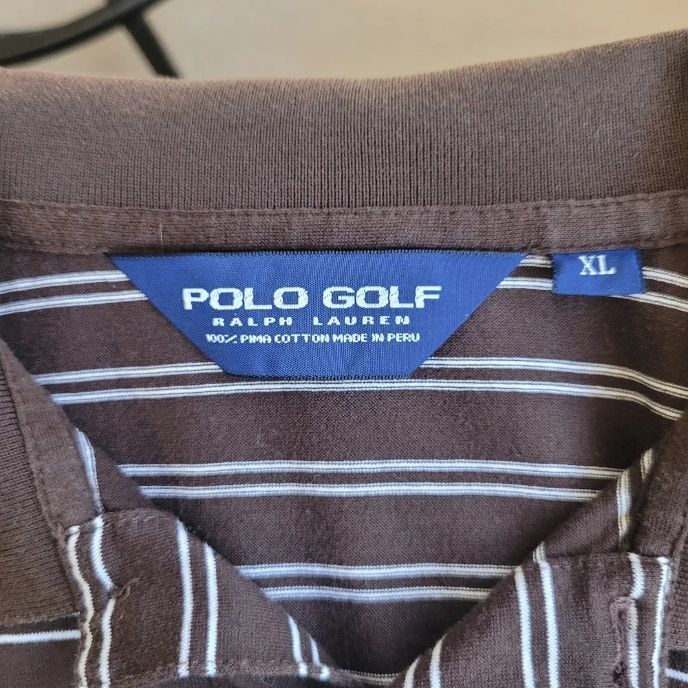 Polo Golf by Ralph Lauren Shirt Men's sz XL Brown Striped Short Sleeve Golf Polo